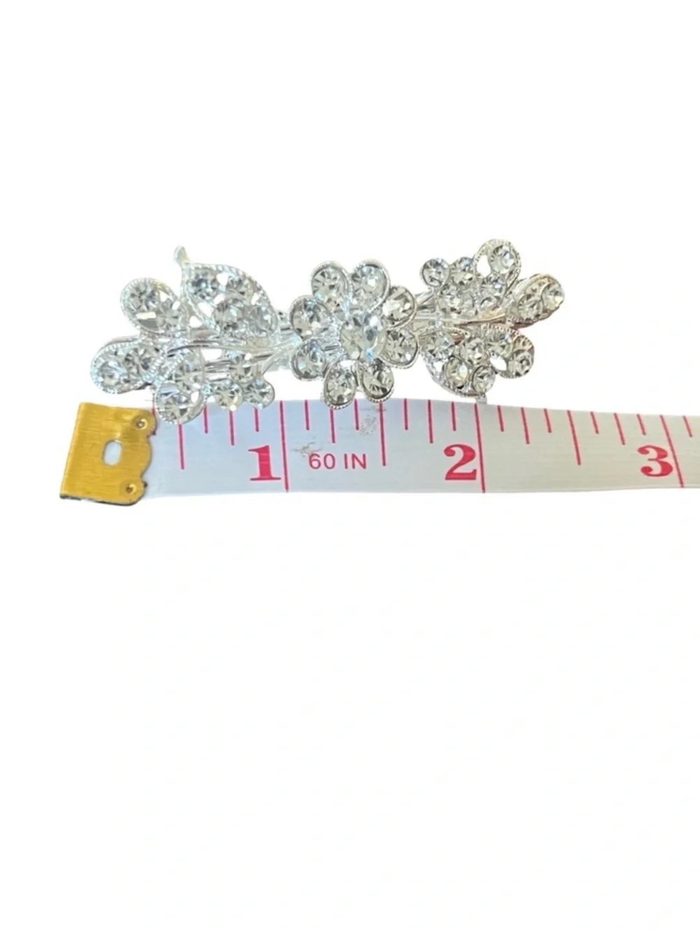 Rhinestone Floral Leaf Hair Clip - Silver Crystal FINAL PRICE DROP